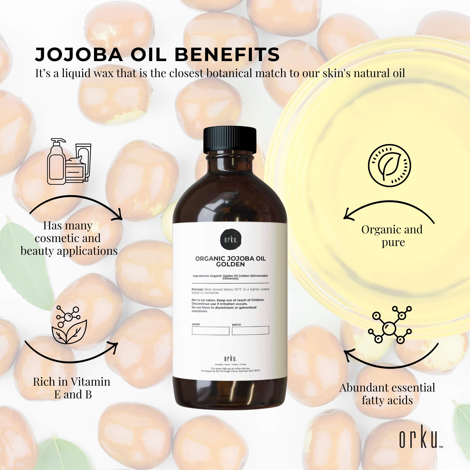 1L 100% Organic Jojoba Oil - Pure Cold-Pressed